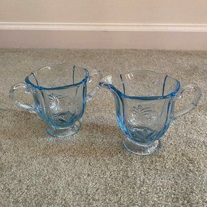RARE Fostoria Baroque Azure Creamer & Sugar Bowl